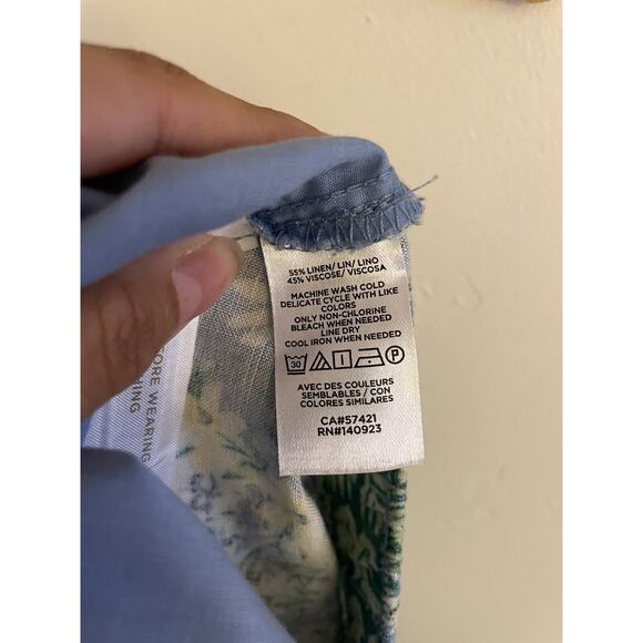 Loft Pants Women's Medium Linen Wide Leg Crop Floral Green Blue Allure Azul - Picture 5 of 10